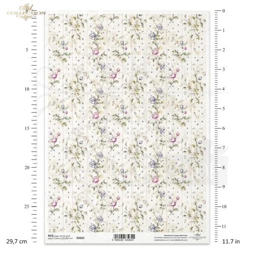 Papier ryżowy do decoupage A4 Tło kwiatowe vintage R2602 ITD Collection
