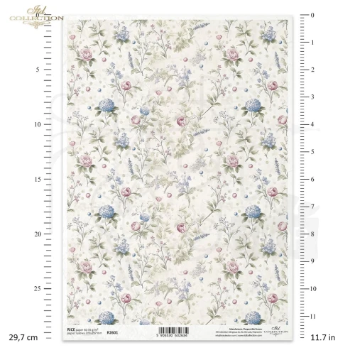 Papier ryżowy do decoupage A4 Tło kwiatowe vintage R2601 ITD Collection