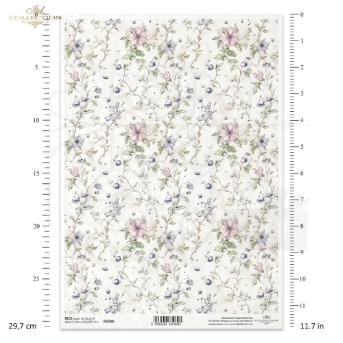 Papier ryżowy do decoupage A4 Tło kwiatowe vintage R2598 ITD Collection