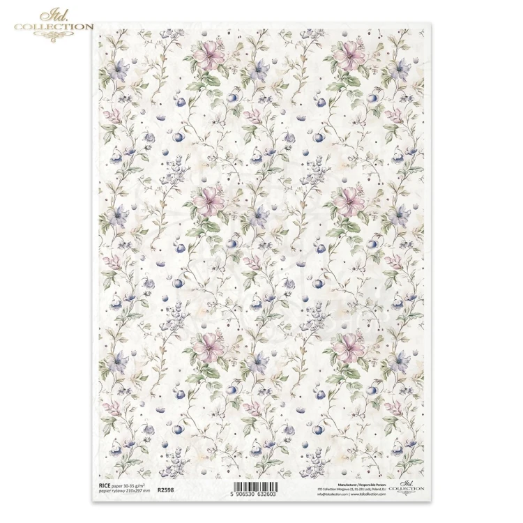 Papier ryżowy do decoupage A4 Tło kwiatowe vintage R2598 ITD Collection