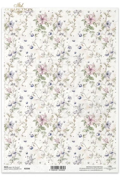 Papier ryżowy do decoupage A4 Tło kwiatowe vintage R2598 ITD Collection