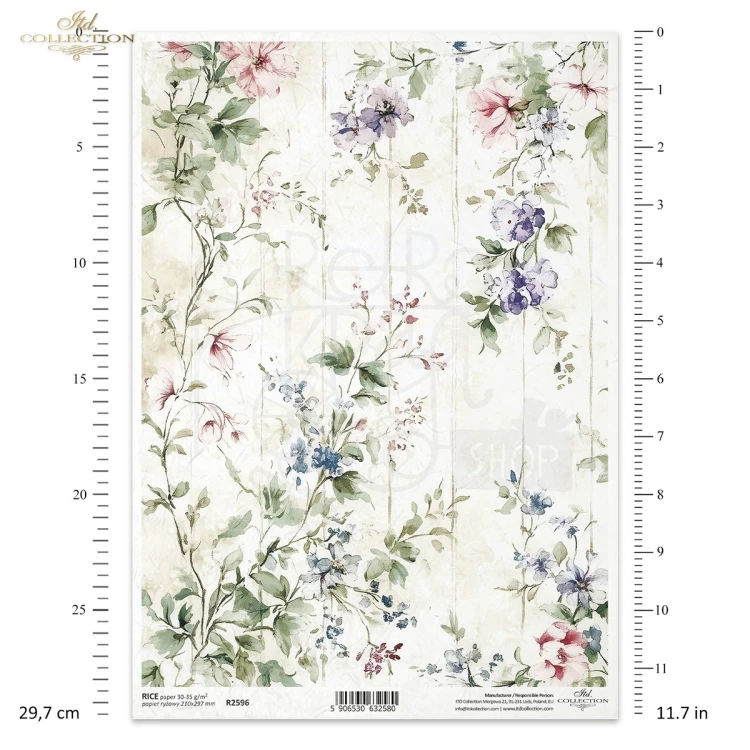 Papier ryżowy do decoupage A4 Tło kwiatowe vintage R2596 ITD Collection