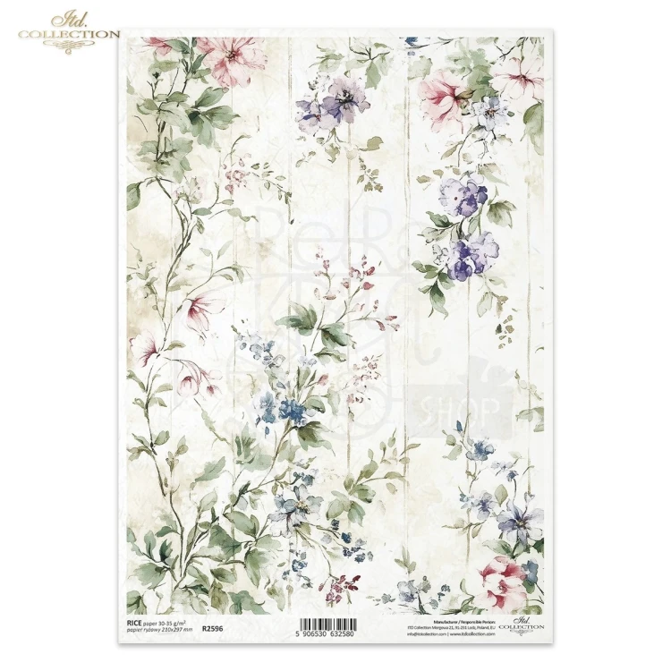 Papier ryżowy do decoupage A4 Tło kwiatowe vintage R2596 ITD Collection
