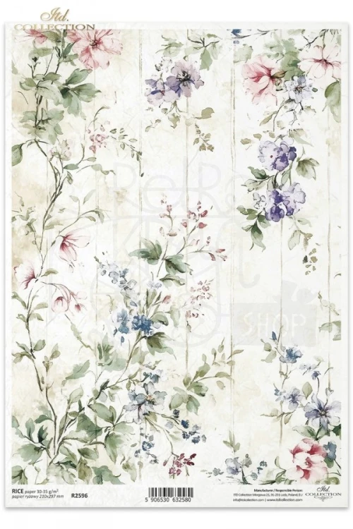 Papier ryżowy do decoupage A4 Tło kwiatowe vintage R2596 ITD Collection