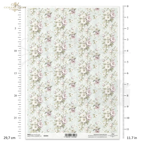 Papier ryżowy do decoupage A4 Tło kwiatowe vintage R2594 ITD Collection