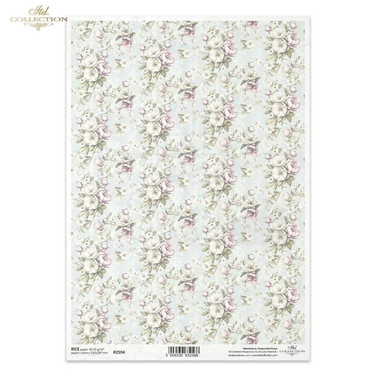 Papier ryżowy do decoupage A4 Tło kwiatowe vintage R2594 ITD Collection