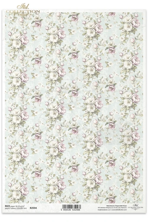 Papier ryżowy do decoupage A4 Tło kwiatowe vintage R2594 ITD Collection