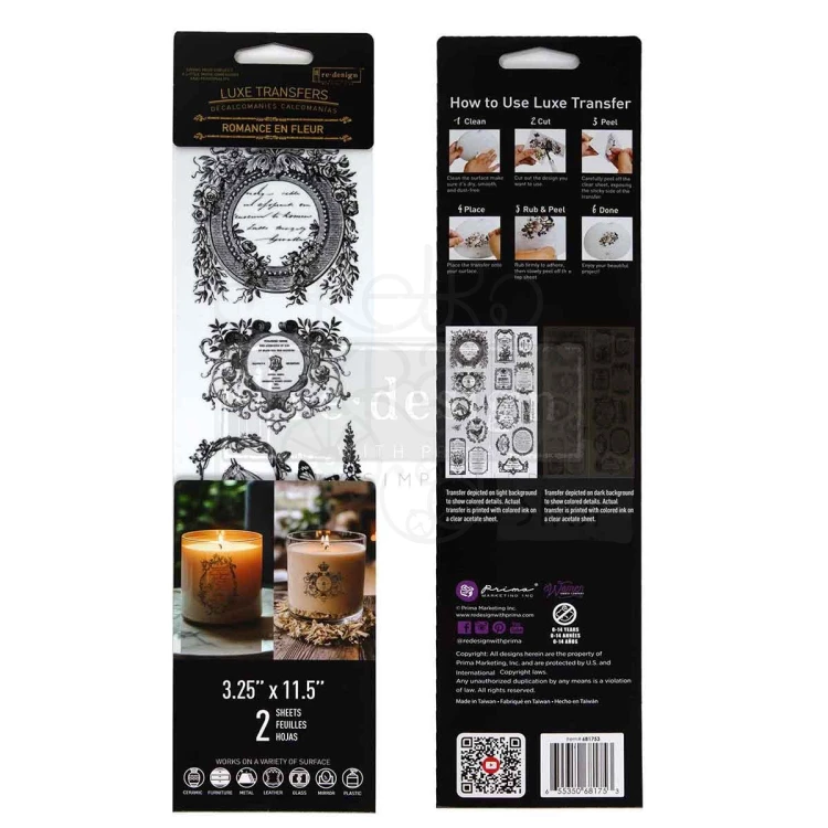 Rub-on Luxe Transfer 8.3x29.2cm Romance En Fleur 2 arkusze 681753 Prima