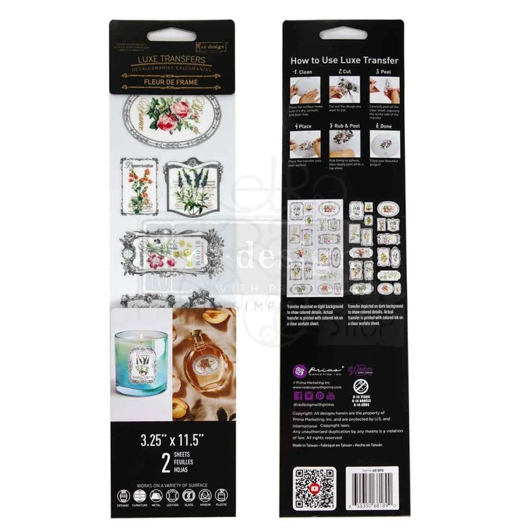 Rub-on Luxe Transfer 8.3x29.2cm Fleur De Frame 2 arkusze 681890 Prima