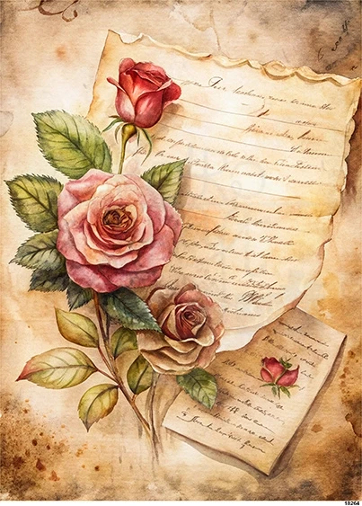Papier ryżowy do decoupage A5 Róże i listy retro 18264