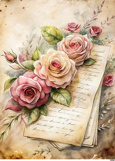 Papier ryżowy do decoupage A5 Róże i listy retro 18260