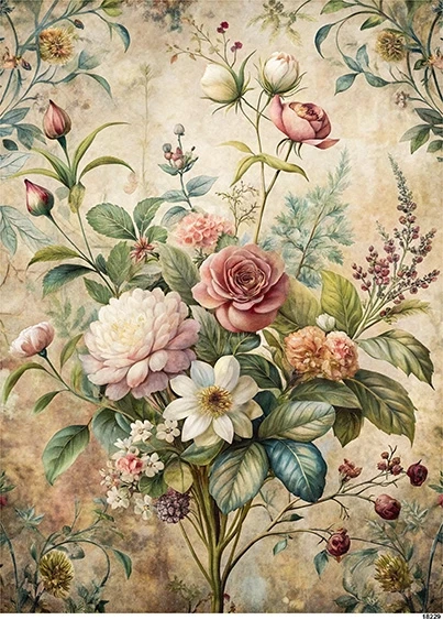 Papier ryżowy do decoupage A5 Kwiaty retro 18229