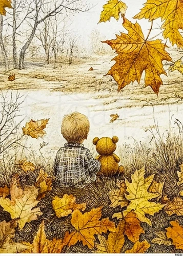 Papier ryżowy do decoupage A5 Chłopiec i miś w lesie 18023