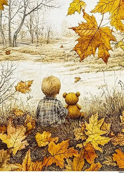 Papier ryżowy do decoupage A5 Chłopiec i miś w lesie 18023