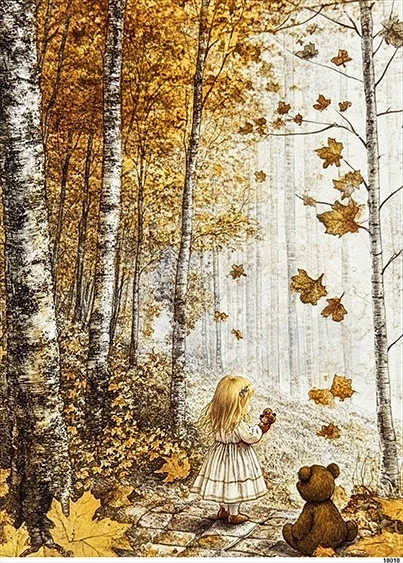 Papier ryżowy do decoupage A5 Dziewczynka i miś w lesie 18018