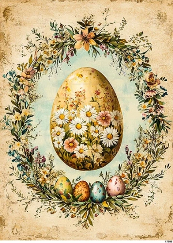 Papier ryżowy do decoupage A5 Wielkanoc - jajko pisanka z kwiatami 17998