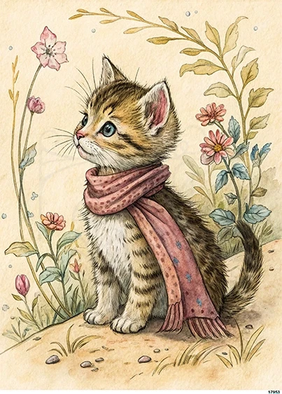 Papier ryżowy do decoupage A5 Kotek w szaliku 17954