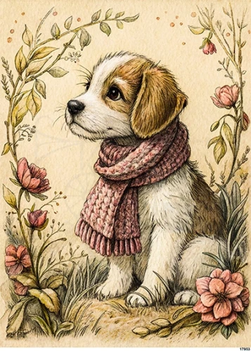 Papier ryżowy do decoupage A5 Piesek w szaliku 17953