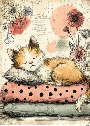 Papier ryżowy do decoupage A5 Śpiący kotek 17758