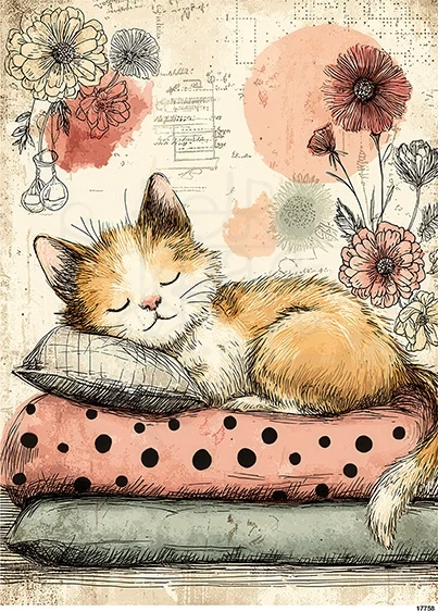 Papier ryżowy do decoupage A5 Śpiący kotek 17758