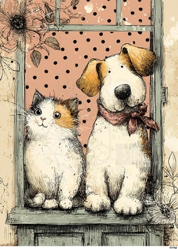 Papier ryżowy do decoupage A5 Kot i pies w oknie 17754