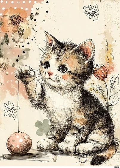 Papier ryżowy do decoupage A5 Kotek i piłeczka 17752