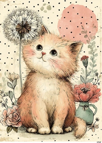 Papier ryżowy do decoupage A5 Kot i dmuchawiec 17747