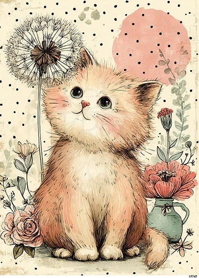 Papier ryżowy do decoupage A5 Kot i dmuchawiec 17747