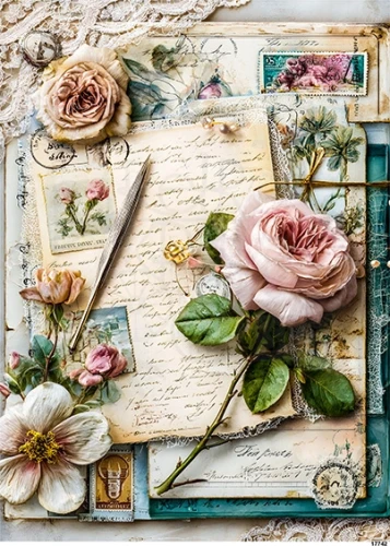 Papier ryżowy do decoupage A5 Kwiaty i listy retro 17742