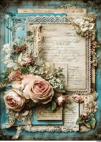 Papier ryżowy do decoupage A5 Kwiaty i listy retro 17736