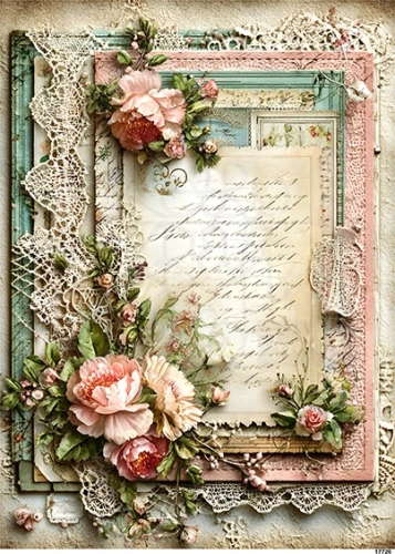 Papier ryżowy do decoupage A5 Kwiaty i listy retro 17726