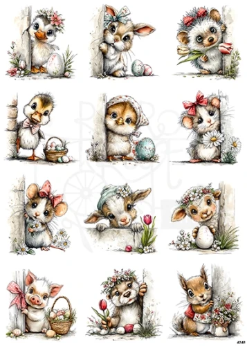 Papier ryżowy do decoupage A4 Wielkanoc - małe zwierzątka 4248