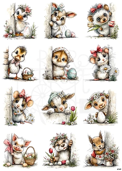 Papier ryżowy do decoupage A4 Wielkanoc - małe zwierzątka 4248