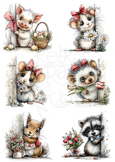 Papier ryżowy do decoupage A4 Wielkanoc - małe zwierzątka 4247