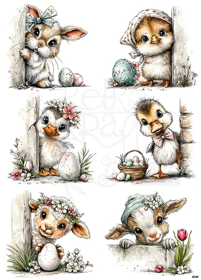 Papier ryżowy do decoupage A4 Wielkanoc - małe zwierzątka 4246