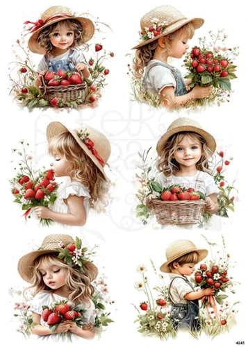Papier ryżowy do decoupage A4 Dzieci i truskawki 4245