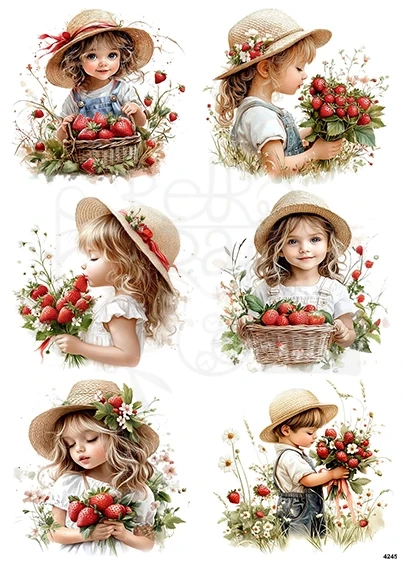 Papier ryżowy do decoupage A4 Dzieci i truskawki 4245