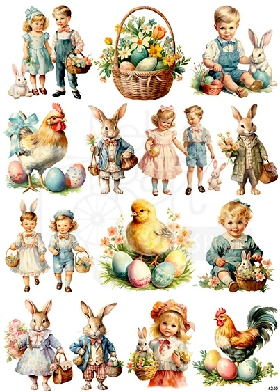 Papier ryżowy do decoupage A4 Wielkanoc retro 4240