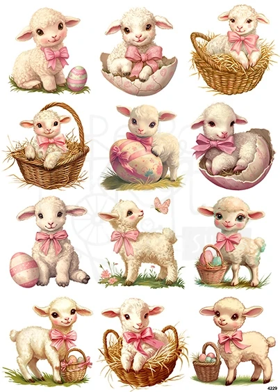 Papier ryżowy do decoupage A4 Wielkanoc - owieczki 4229