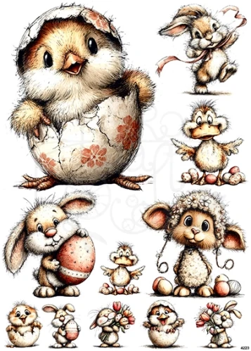 Papier ryżowy do decoupage A4 Wielkanoc - małe zwierzątka 4223