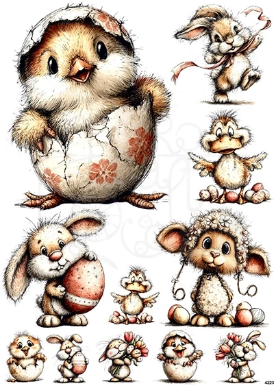 Papier ryżowy do decoupage A4 Wielkanoc - małe zwierzątka 4223