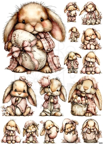 Papier ryżowy do decoupage A4 Wielkanoc - zajączki 4203