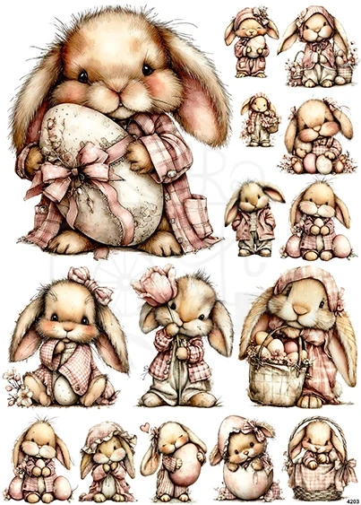 Papier ryżowy do decoupage A4 Wielkanoc - zajączki 4203