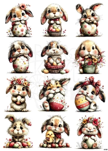 Papier ryżowy do decoupage A4 Wielkanoc - zajączki 4198
