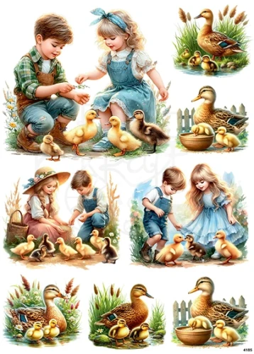 Papier ryżowy do decoupage A4 Dzieci i kaczuszki 4185