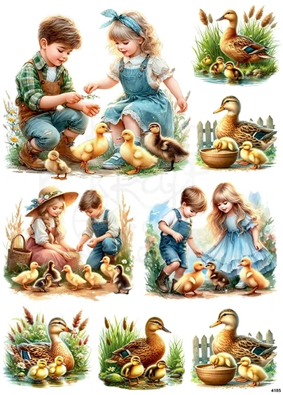 Papier ryżowy do decoupage A4 Dzieci i kaczuszki 4185