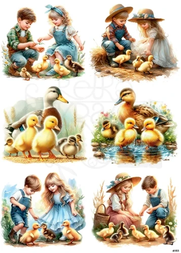 Papier ryżowy do decoupage A4 Dzieci i kaczuszki 4183