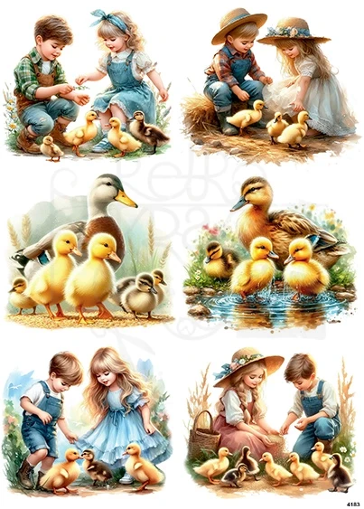 Papier ryżowy do decoupage A4 Dzieci i kaczuszki 4183