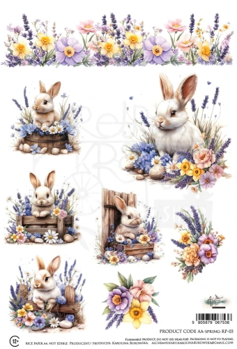 Papier ryżowy do decoupage A4 Zajączki i kwiaty AA-SPRING-RP-03 Alchemy of Art