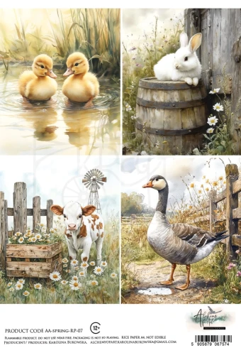 Papier ryżowy do decoupage A4 Zwierzęta AA-SPRING-RP-07 Alchemy of Art